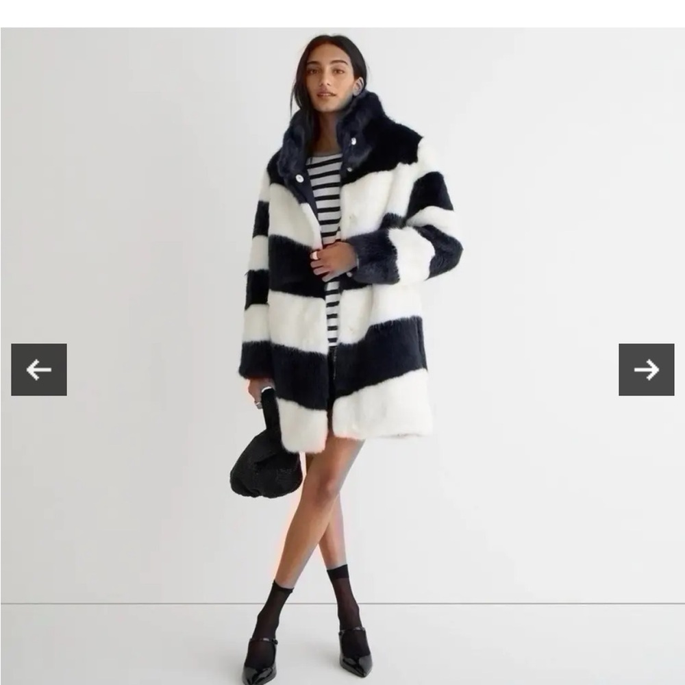 J. Crew Navy and Black Faux Fur Coat